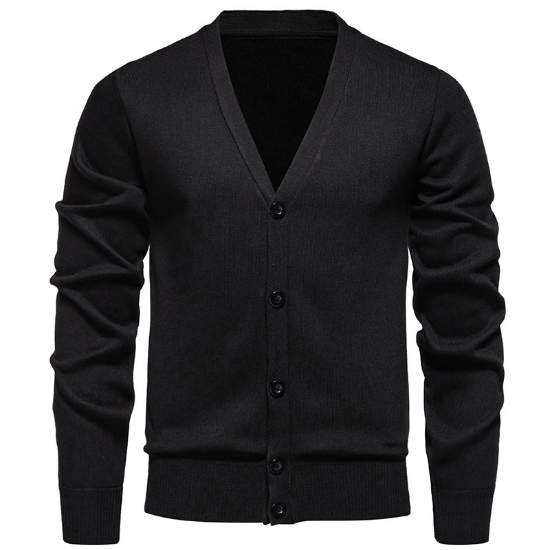 Men's Lightweight Fine Knit Cardigan with V-neck, Concealed Button Placket and Elastic Ribbed Cuffs