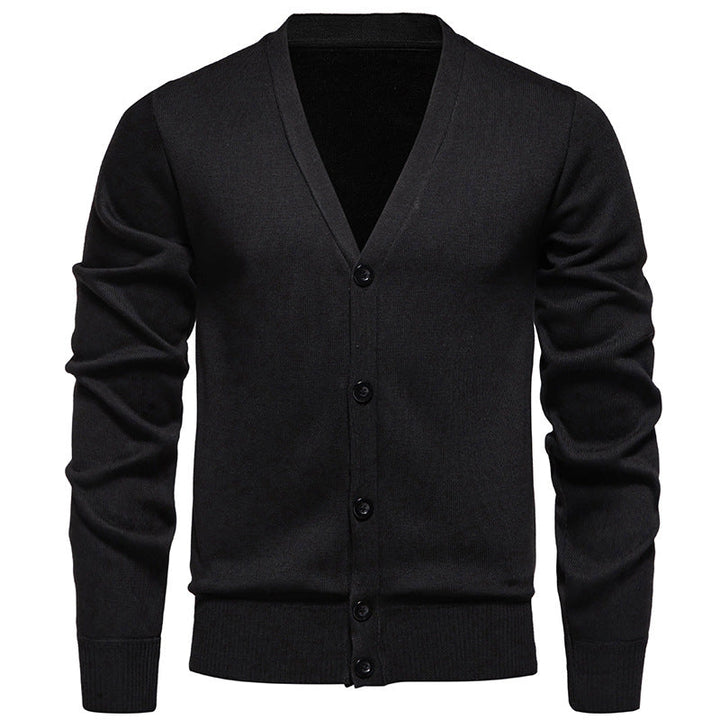 Men's Lightweight Fine Knit Cardigan with V-neck, Concealed Button Placket and Elastic Ribbed Cuffs