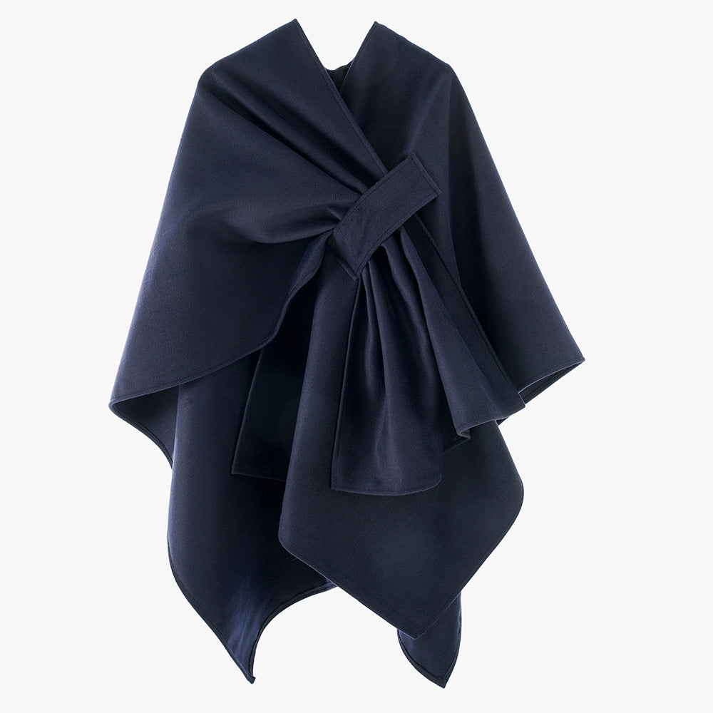 Women's Elegant Wrap-Cape with Knot Closure and Flowing Draping