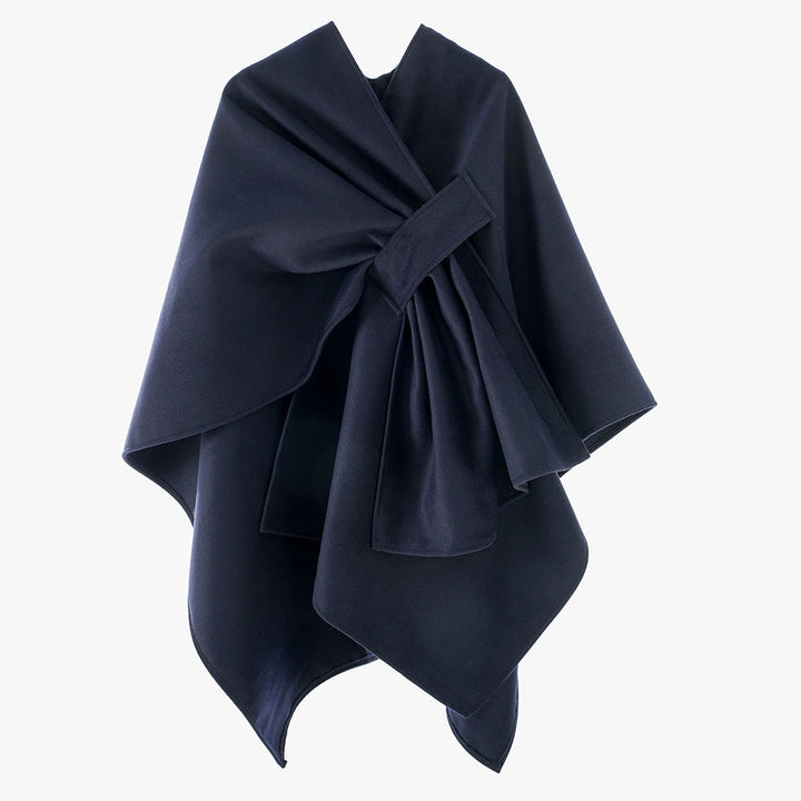 Women's Elegant Wrap-Cape with Knot Closure and Flowing Draping