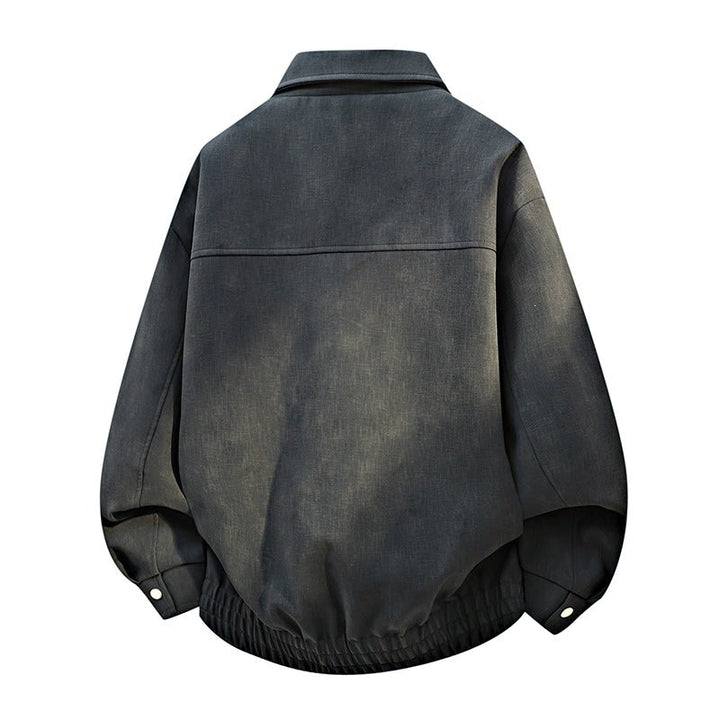 Men's Oversized Bomber Jacket in Used Effect with Stand-Up Collar, Elastic Band and Flap Pockets