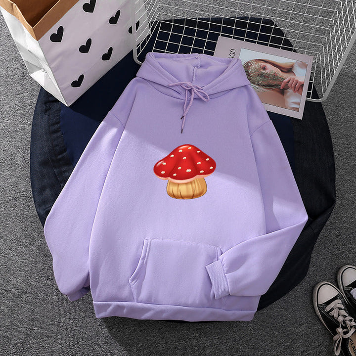 Women Light Oversized Hoodie with Heart EKG Motif, Long Cords and Elastic Cuff