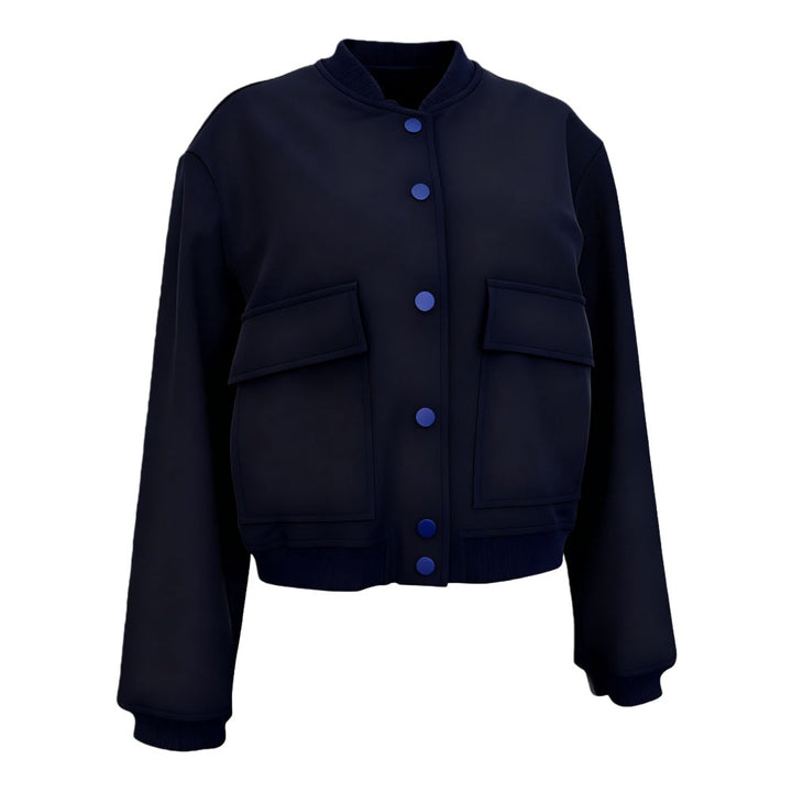 Women's Short Utility Jacket with Stand Collar, Snap Buttons and Flap Pockets