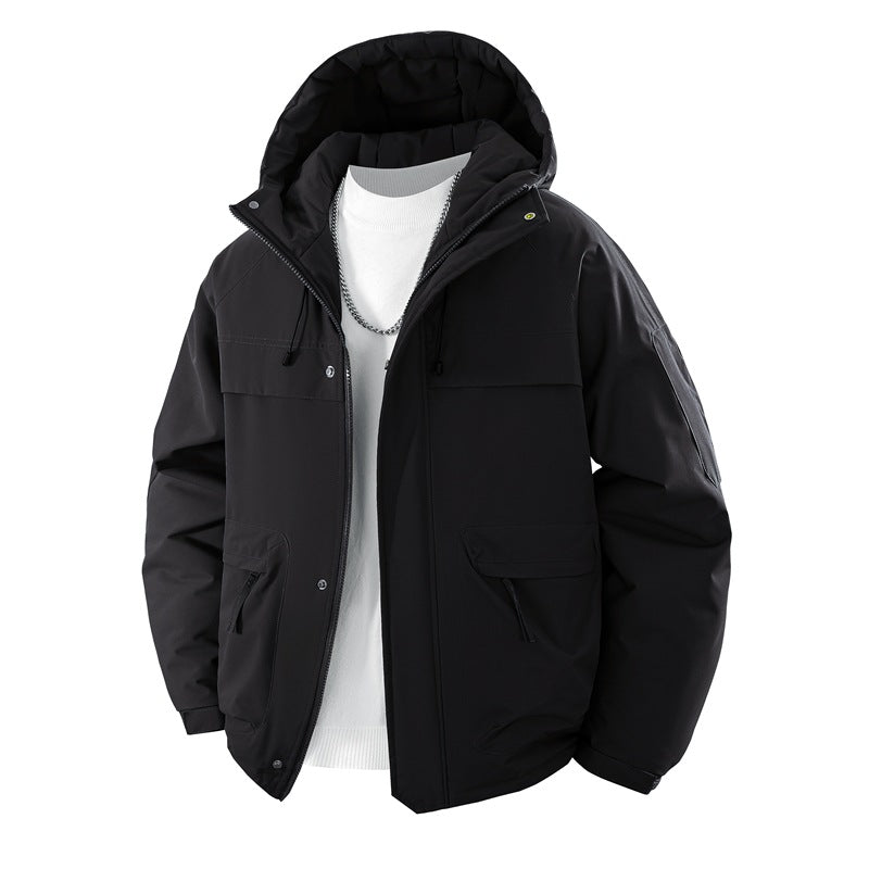 Men's Padded Hooded Parka with High Stand-up Collar Solution, Adjustable Drawstring and Multifunctional Outer Pockets