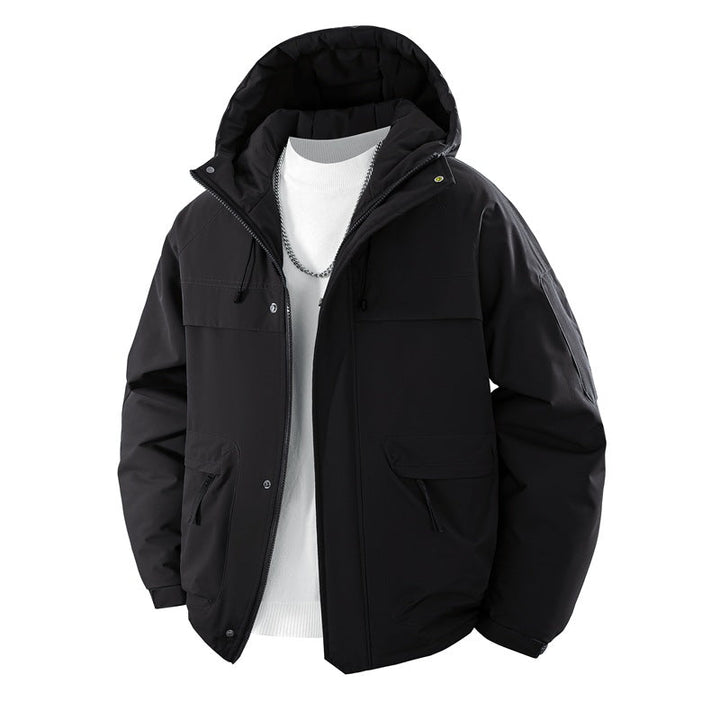 Men's Padded Hooded Parka with High Stand-up Collar Solution, Adjustable Drawstring and Multifunctional Outer Pockets