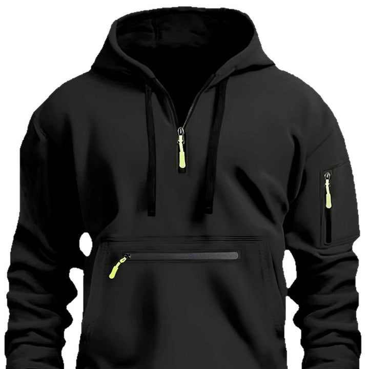 Men's Hoodie with Half Zip, Kangaroo Pocket and Hidden Zippers