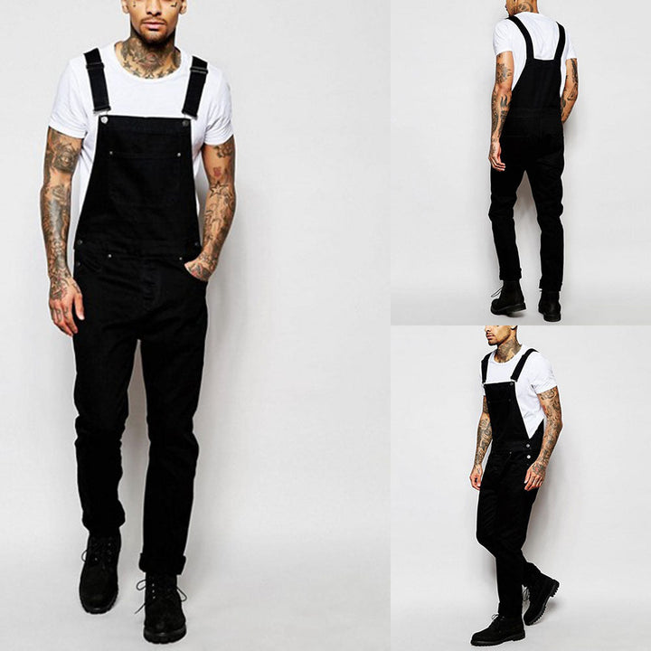 Men's Casual Denim Overalls with Adjustable Straps and Modern Fit