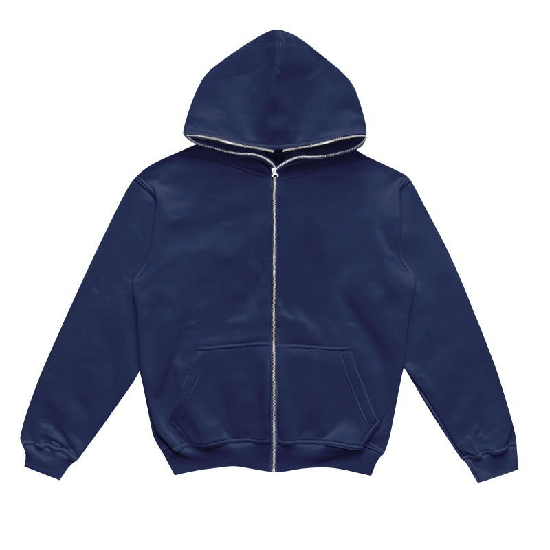 Unisex Minimally Structured Hoodie Zipper with Pointed Hood, Kangaroo Pocket and Reinforced Cuffs