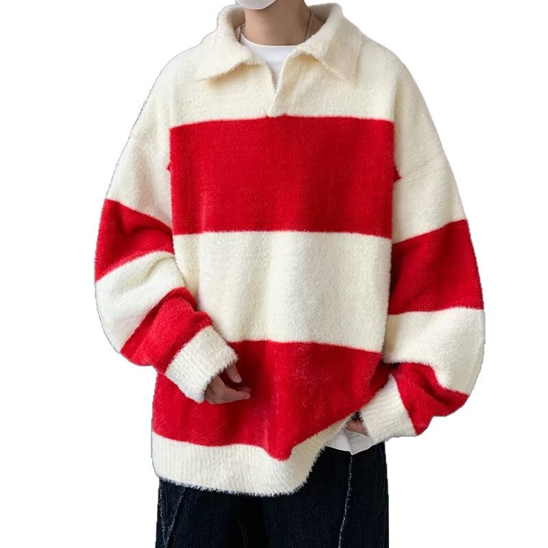 Men's Cozy Chunky Knit Sweater with Modern Stripes