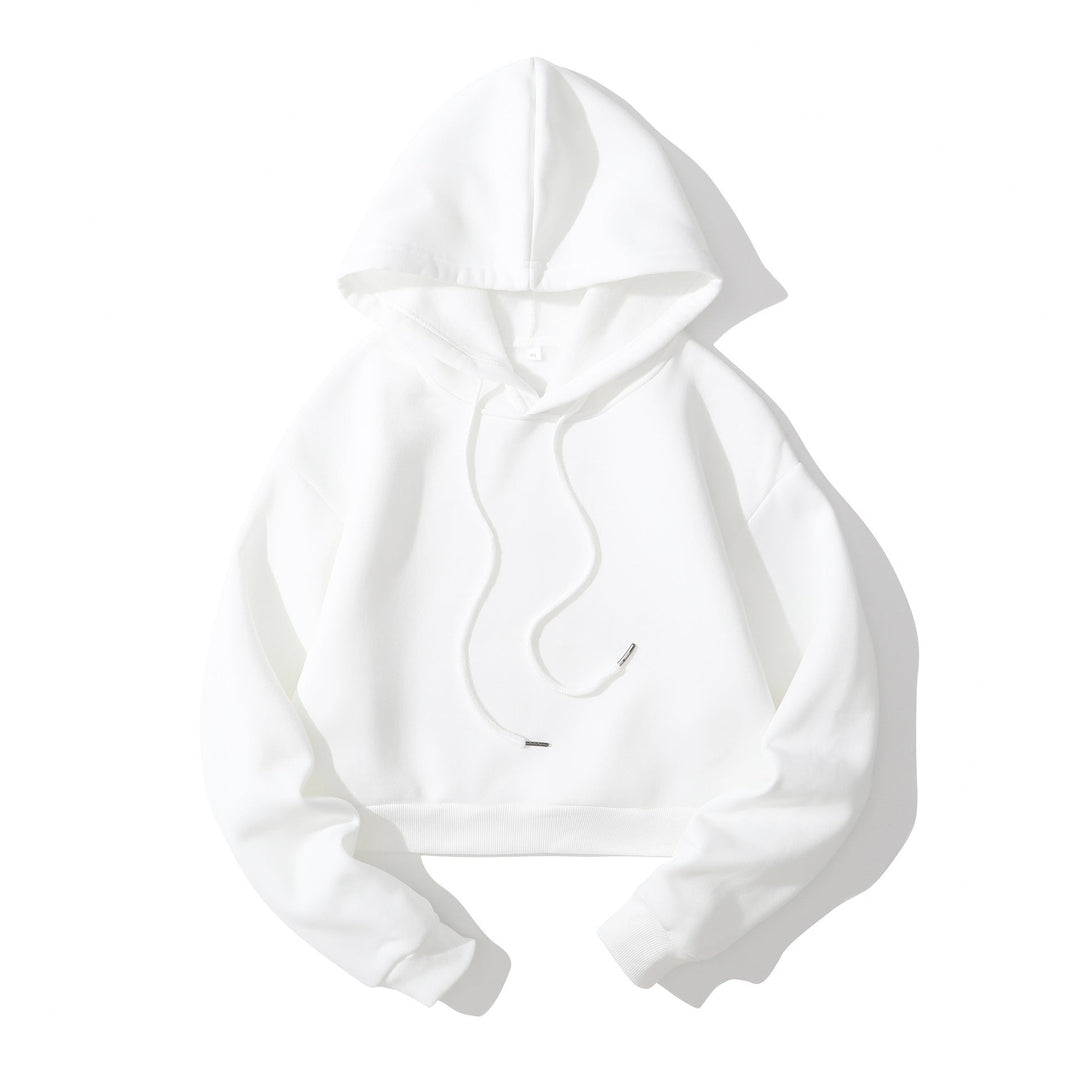 Women's Cropped Hoodie with Soft Fleece Interior and Elastic Ribbed Hem