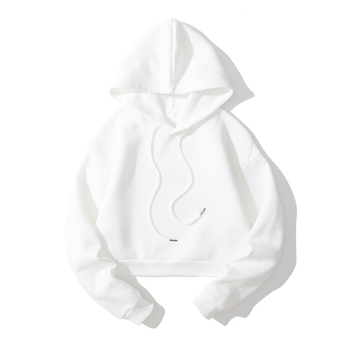 Women's Cropped Hoodie with Soft Fleece Interior and Elastic Ribbed Hem