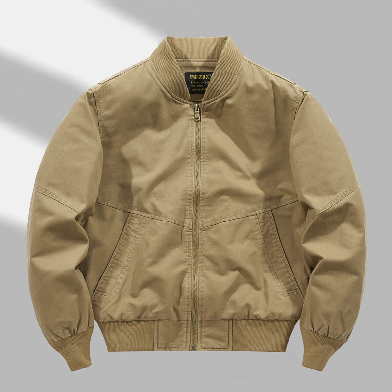 Men's Military-inspired Canvas Utility Bomber Jacket with Reinforced Elbow Panels and Angled Welt Pockets