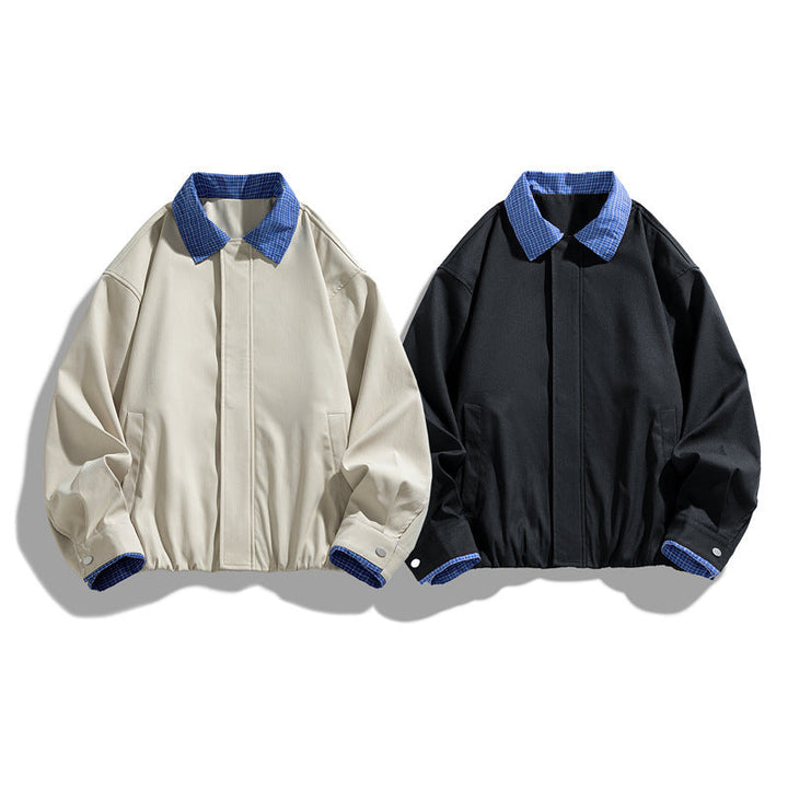 Women's Fashion Blouson Jacket with Check Collar