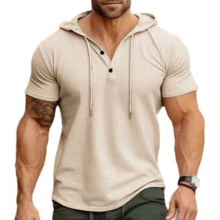 Men's Short Sleeve Hooded Polo with Three-button Placket and Fine Structured Jersey