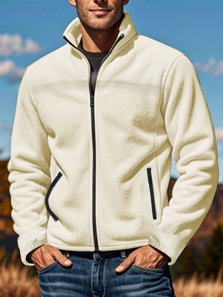 Men's Fleece Jacket with Zipper, Stand-up Collar and Zip Pockets