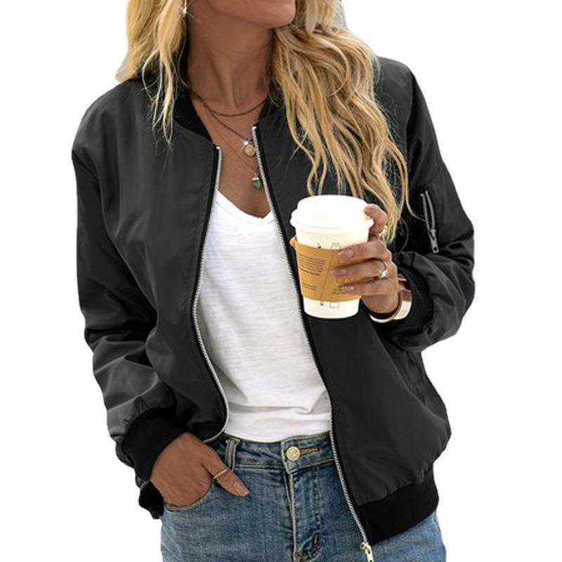 Women's Bomber Jacket with Pockets and Zipper