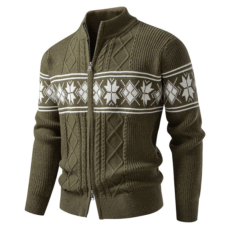 Men's Norwegian Cardigan with Full Zip and High Stand-up Collar