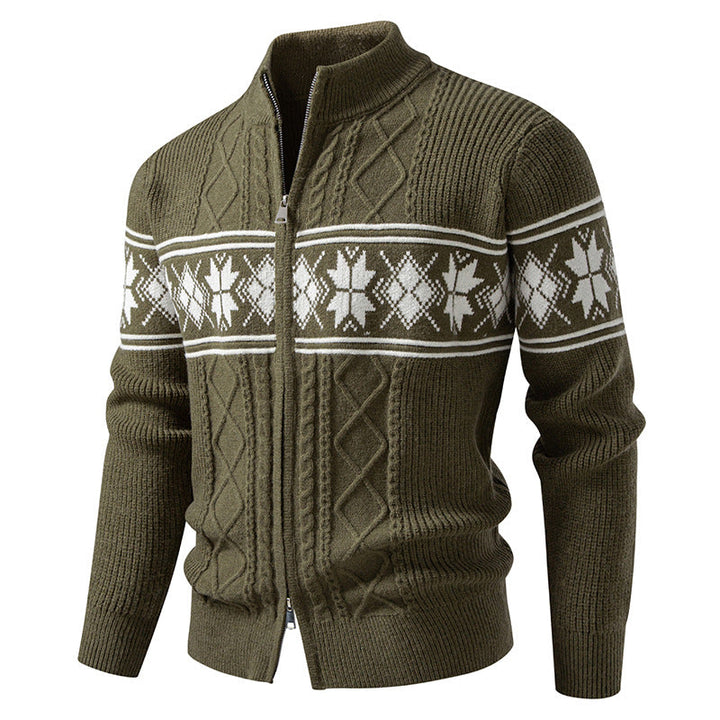 Men's Norwegian Cardigan with Full Zip and High Stand-up Collar