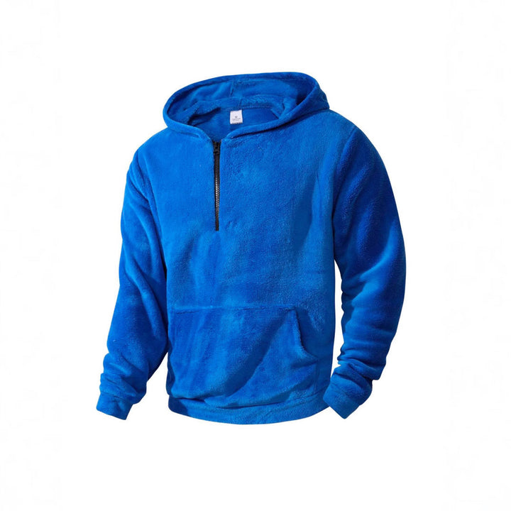 Men's Cuddly Microfleece Hoodie with Half Zip, Hood and Kangaroo Pocket