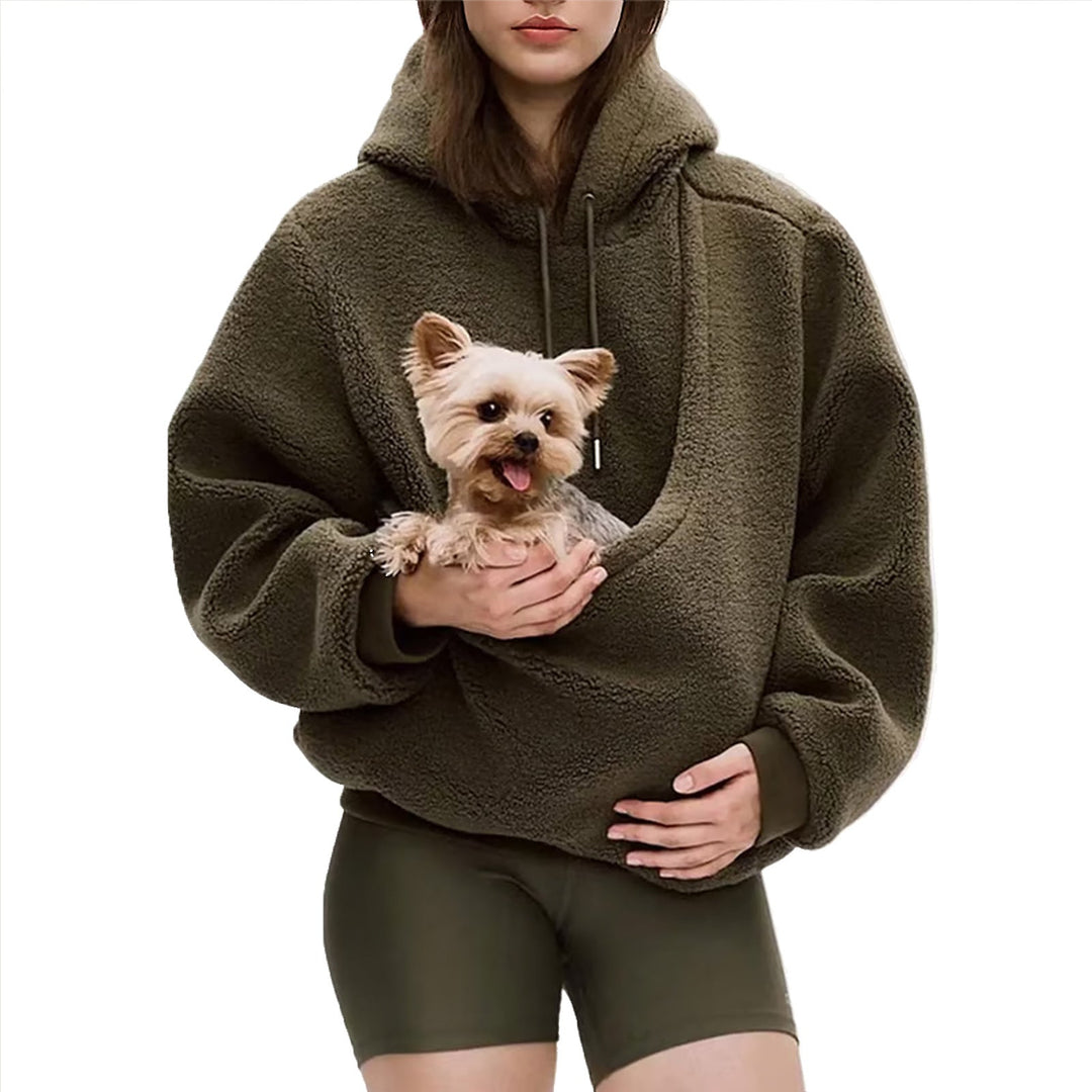 Women's Oversize Sherpa Hoodie with Integrated Pet Pocket Design