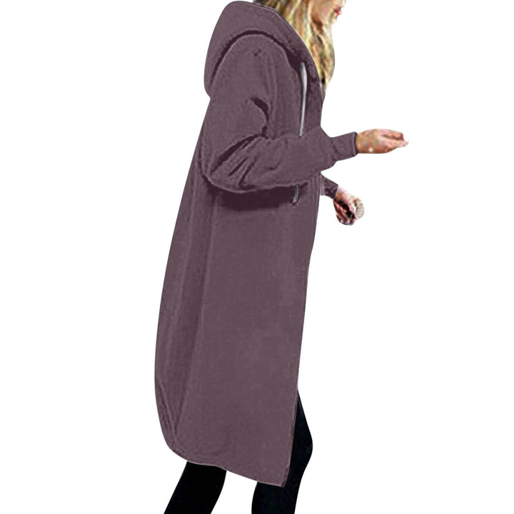 Women's Longer Oversized Hoodie Coat with Rounded Hem and Zip Pockets