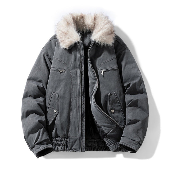 Men's Padded Bomber Jacket with Removable Faux Fur Collar