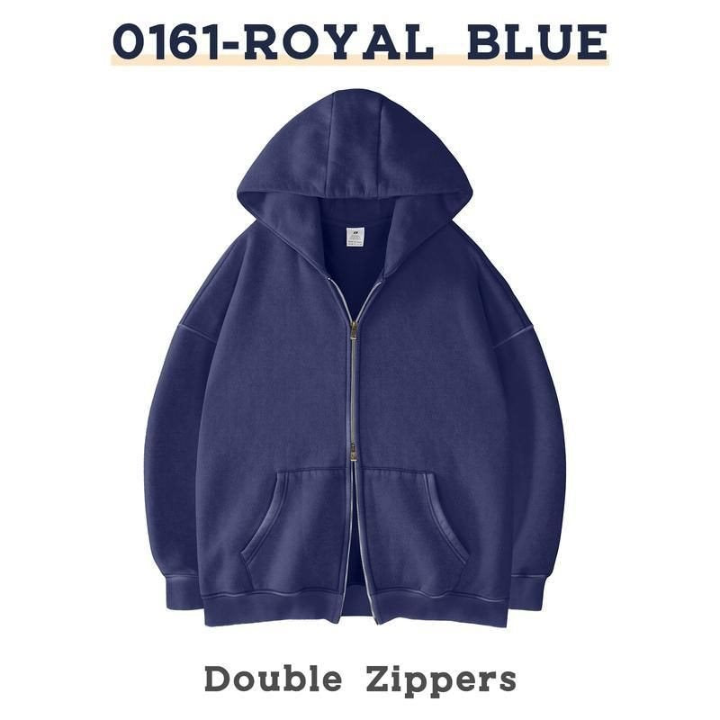Unisex Oversized Hoodie Jacket with Double Zipper and Kangaroo Pockets
