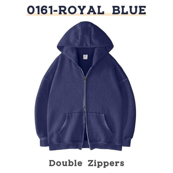 Unisex Oversized Hoodie Jacket with Double Zipper and Kangaroo Pockets