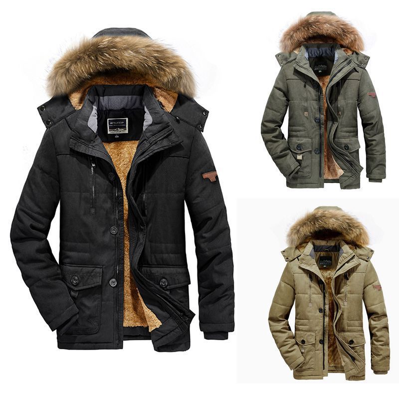 Men's Arctic Utility Parka with Full Teddy Lining, Two-way Zipper and Detachable Fur Hood