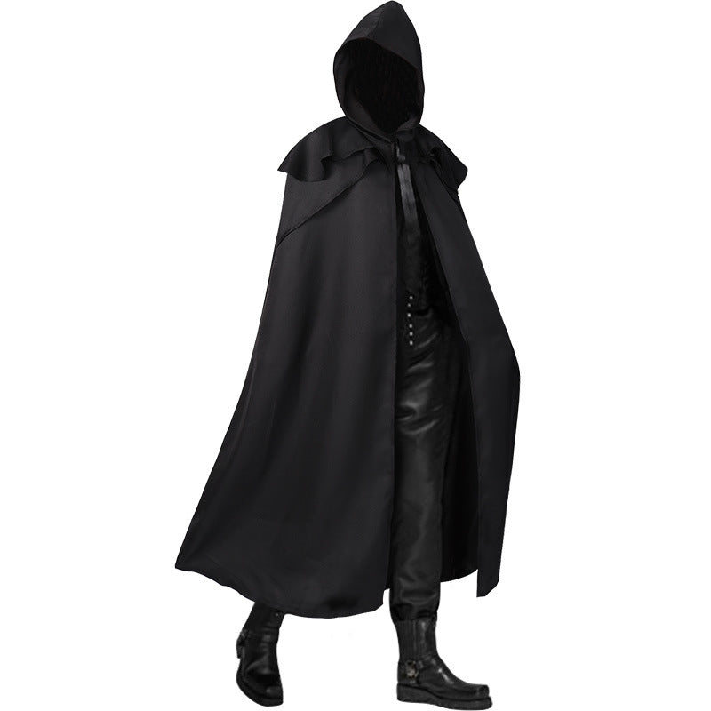 Unisex Long Hooded Cape with Wide Drape, Detachable Shoulder Cape and Concealed Tying System