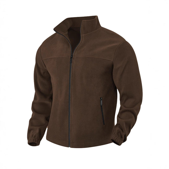 Men's Fleece Jacket with Zipper, Stand-up Collar and Zip Pockets