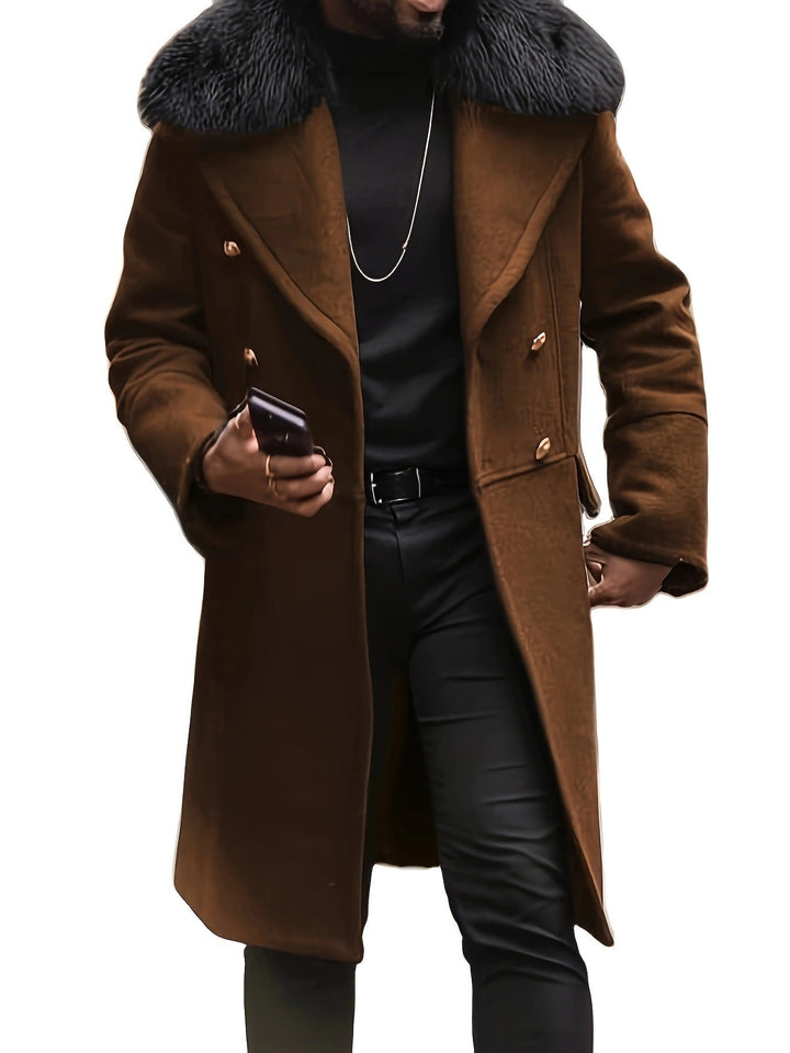 Men's Elegant Wool Jacket with Faux Fur Collar