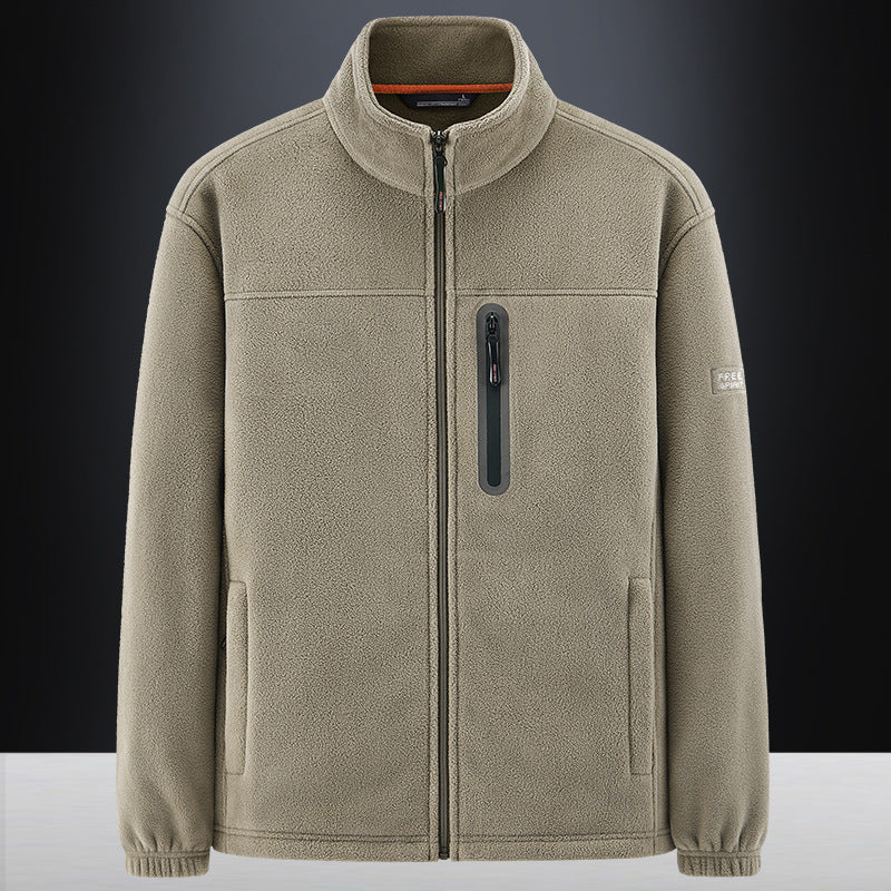 Men's Fleece Jacket with Wind-resistant Microfleece, Welded Chest Zipper Pocket, and Elastic Cuffs