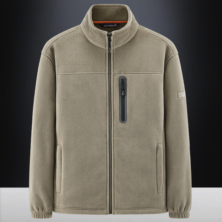 Men's Fleece Jacket with Wind-resistant Microfleece, Welded Chest Zipper Pocket, and Elastic Cuffs