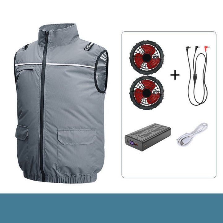 Unisex Lightweight Cooling Work Vest with Integrated Fans and External Battery