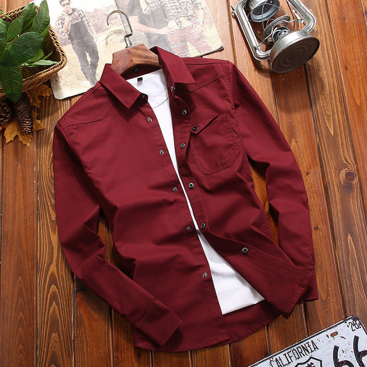 Men's Canvas Overshirt in Worker Look with Chest Flap Pocket and Western Seam Detail
