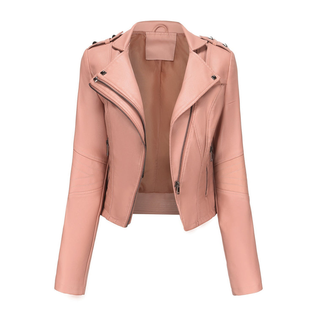 Women Stylish Biker Jacket with Asymmetrical Zipper and Detail Seams