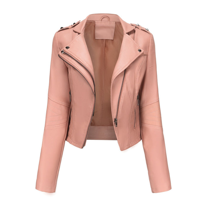 Women Stylish Biker Jacket with Asymmetrical Zipper and Detail Seams