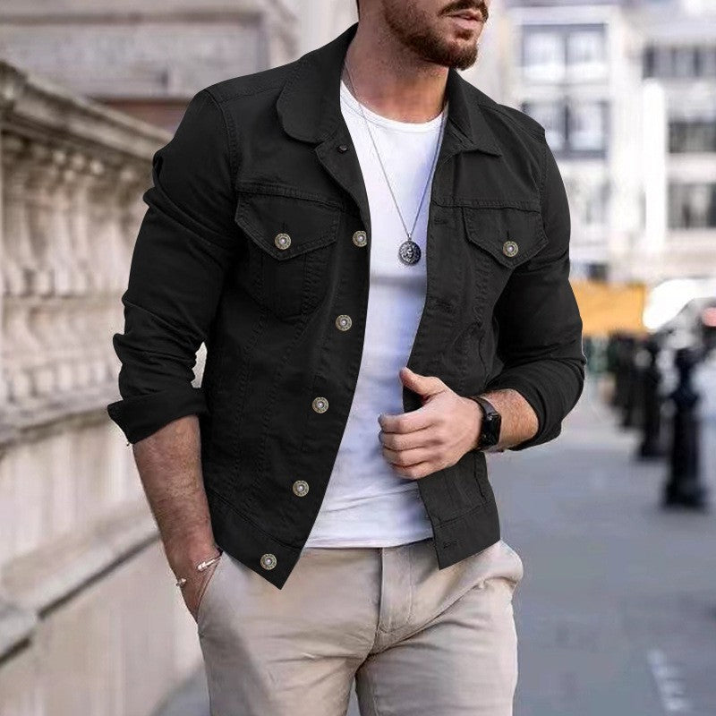 Men's Tailored Denim Jacket in Trucker Style with Chest Pockets and Metal Buttons