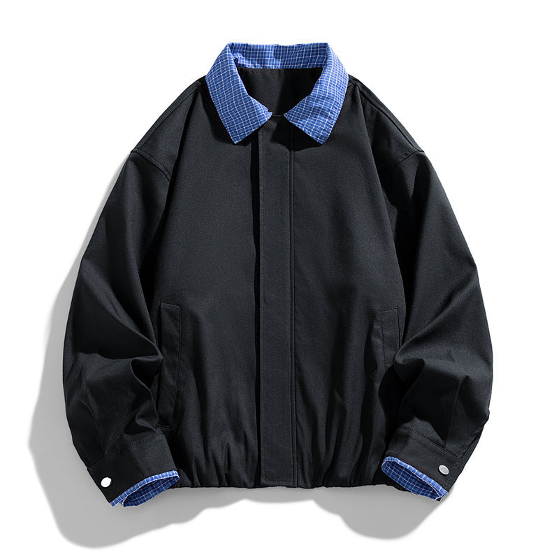 Women's Fashion Blouson Jacket with Check Collar