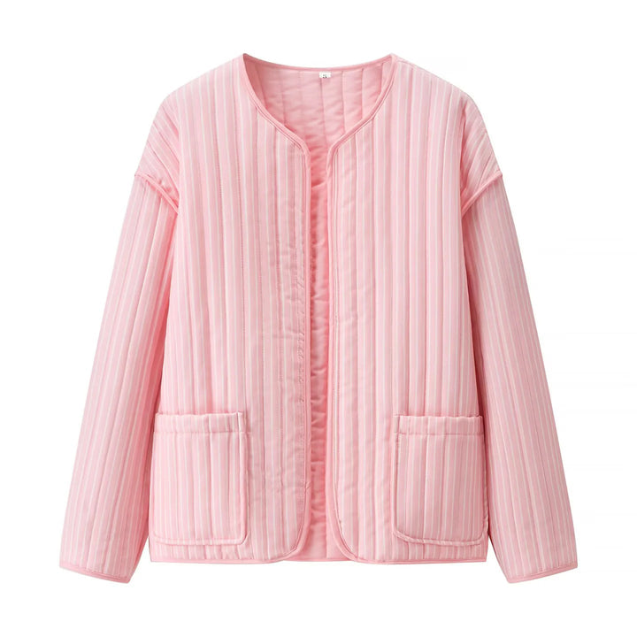 Women's Quilted Transitional Jacket with Round Neckline, Open Front and Patch Pockets