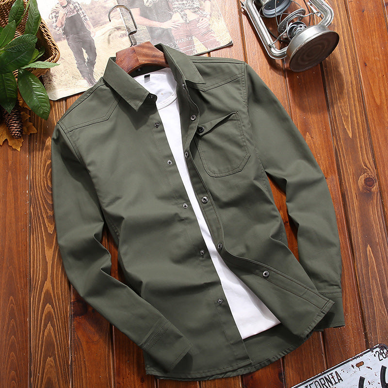 Men's Canvas Overshirt in Worker Look with Chest Flap Pocket and Western Seam Detail