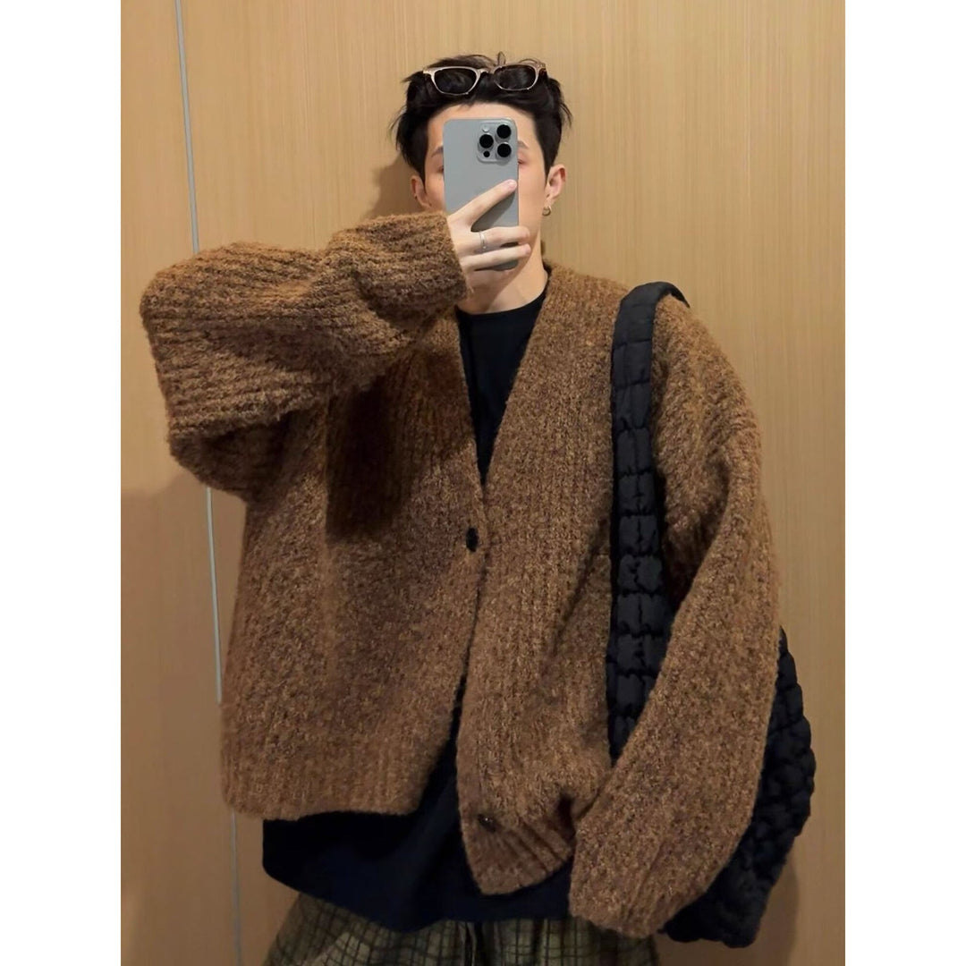 Men's Fashionable Oversized Cardigan with Button Closure