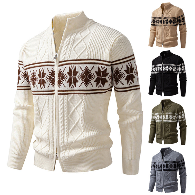 Men's Norwegian Cardigan with Full Zip and High Stand-up Collar