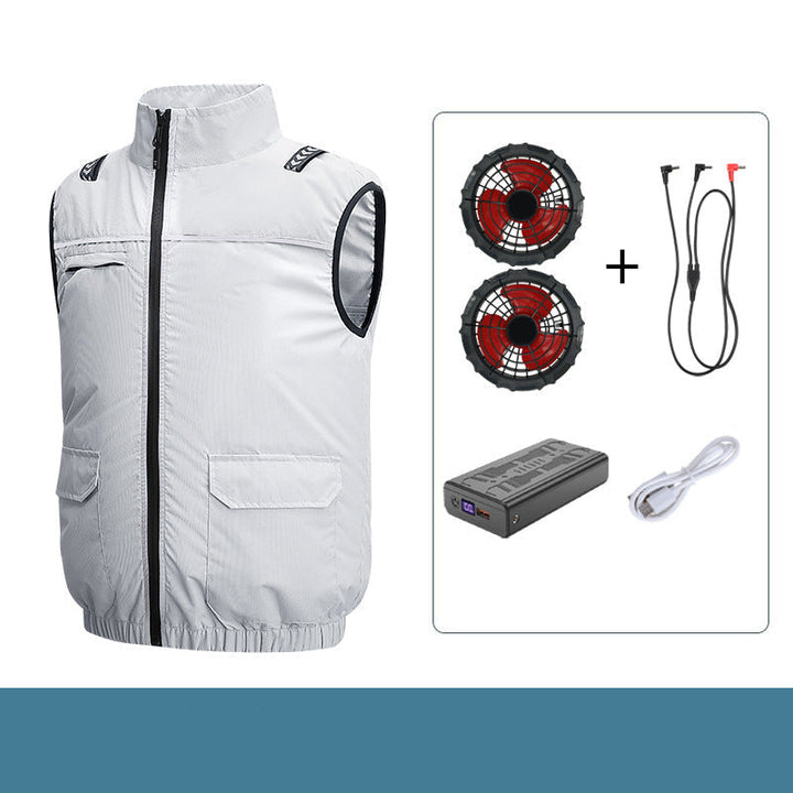 Unisex Lightweight Cooling Work Vest with Integrated Fans and External Battery