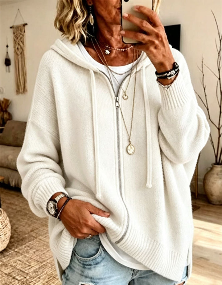 Women's Oversize Hooded Zip Cardigan made of Soft Fine Knit