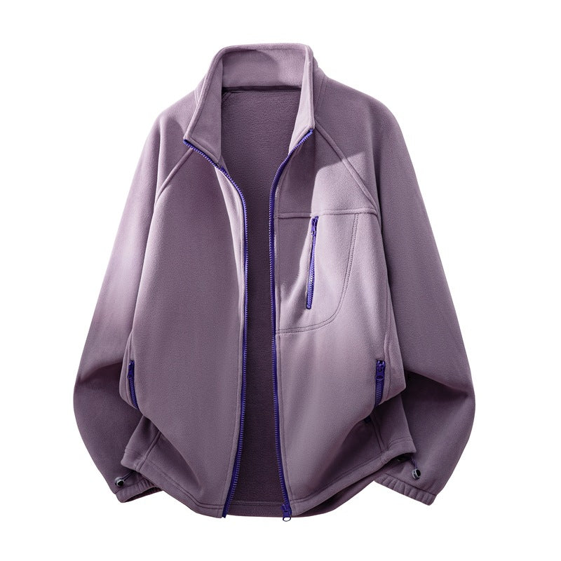 Unisex Functional Microfleece Performance Jacket with Stand-up Collar, Chest Zipper and Ergonomic Raglan Sleeves