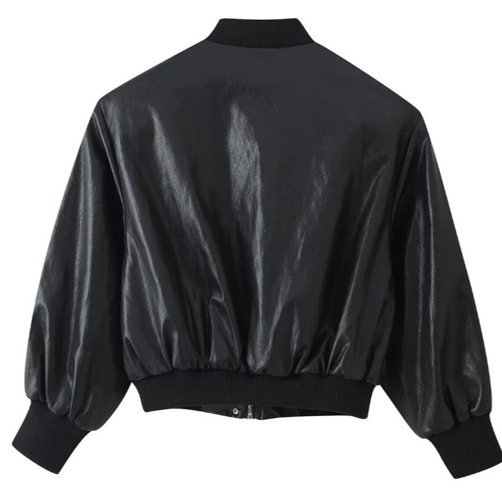 Women's Cropped Blouson Jacket made of Woven Fabric with Stand-up Collar, Elastic Hem, and Fine Check Design