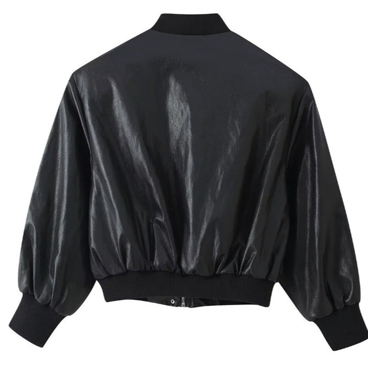 Women's Cropped Blouson Jacket made of Woven Fabric with Stand-up Collar, Elastic Hem, and Fine Check Design