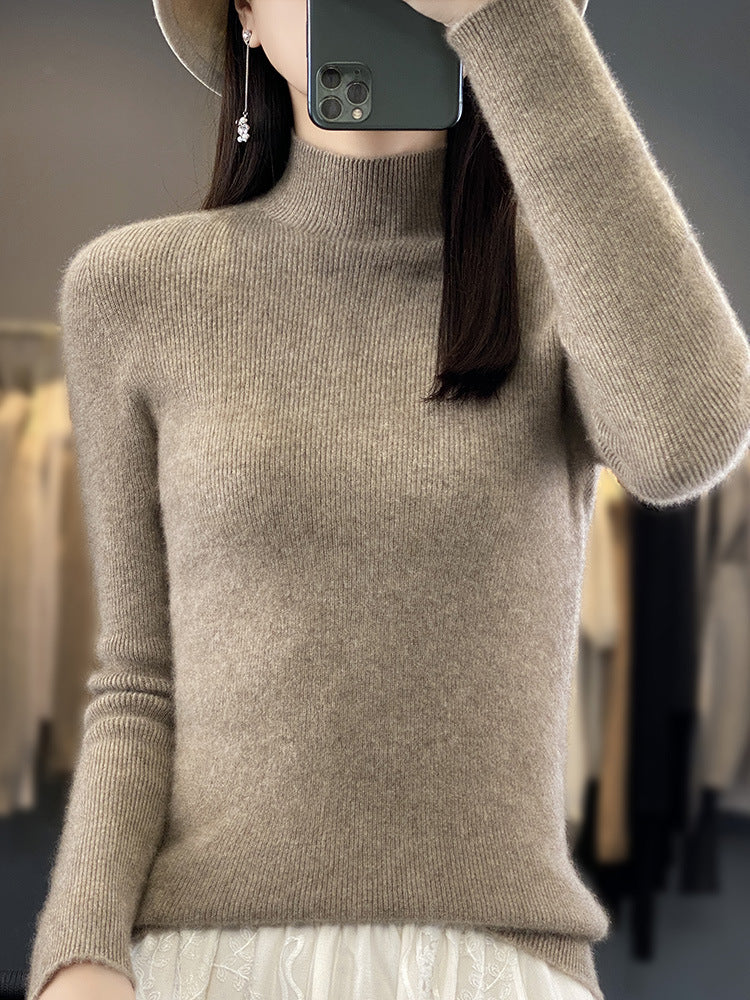 Women's Slim Fine Knit Mock Neck Sweater made of Fine Angora Blend
